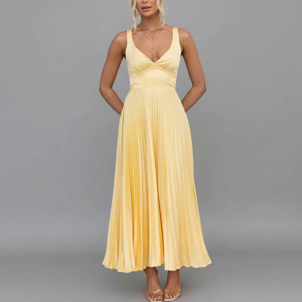 Sunshine Yellow V-Neck Maxi Dress