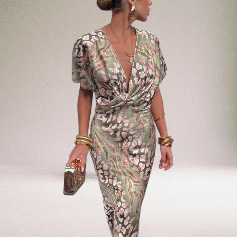Twist-Front V-Neck Maxi Dress for Formal Evenings