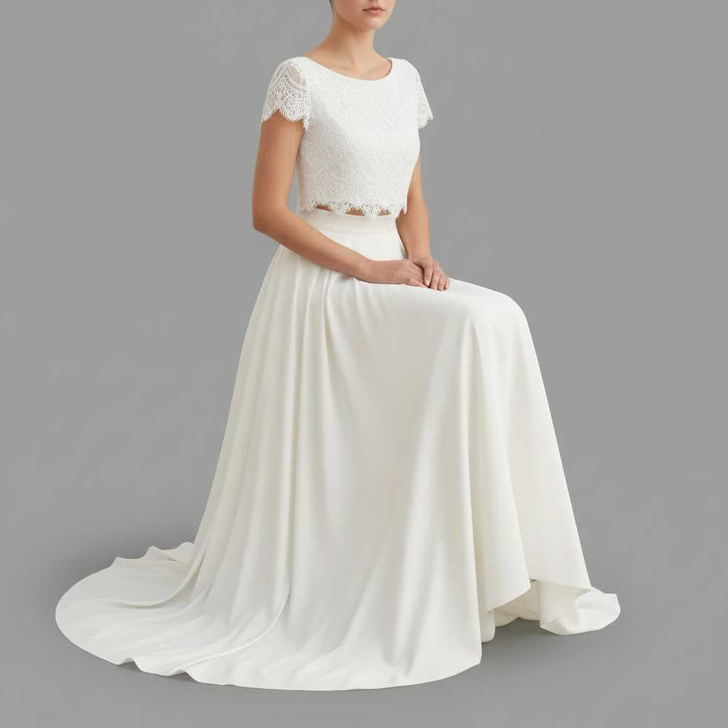 Two-Piece Lace Bridal Set with Flowing Maxi Skirt — view 4