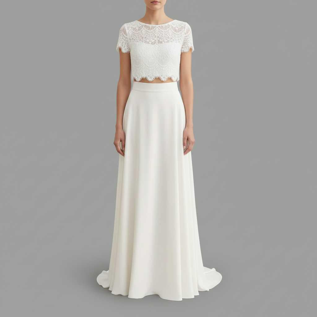 Two-Piece Lace Bridal Set with Flowing Maxi Skirt