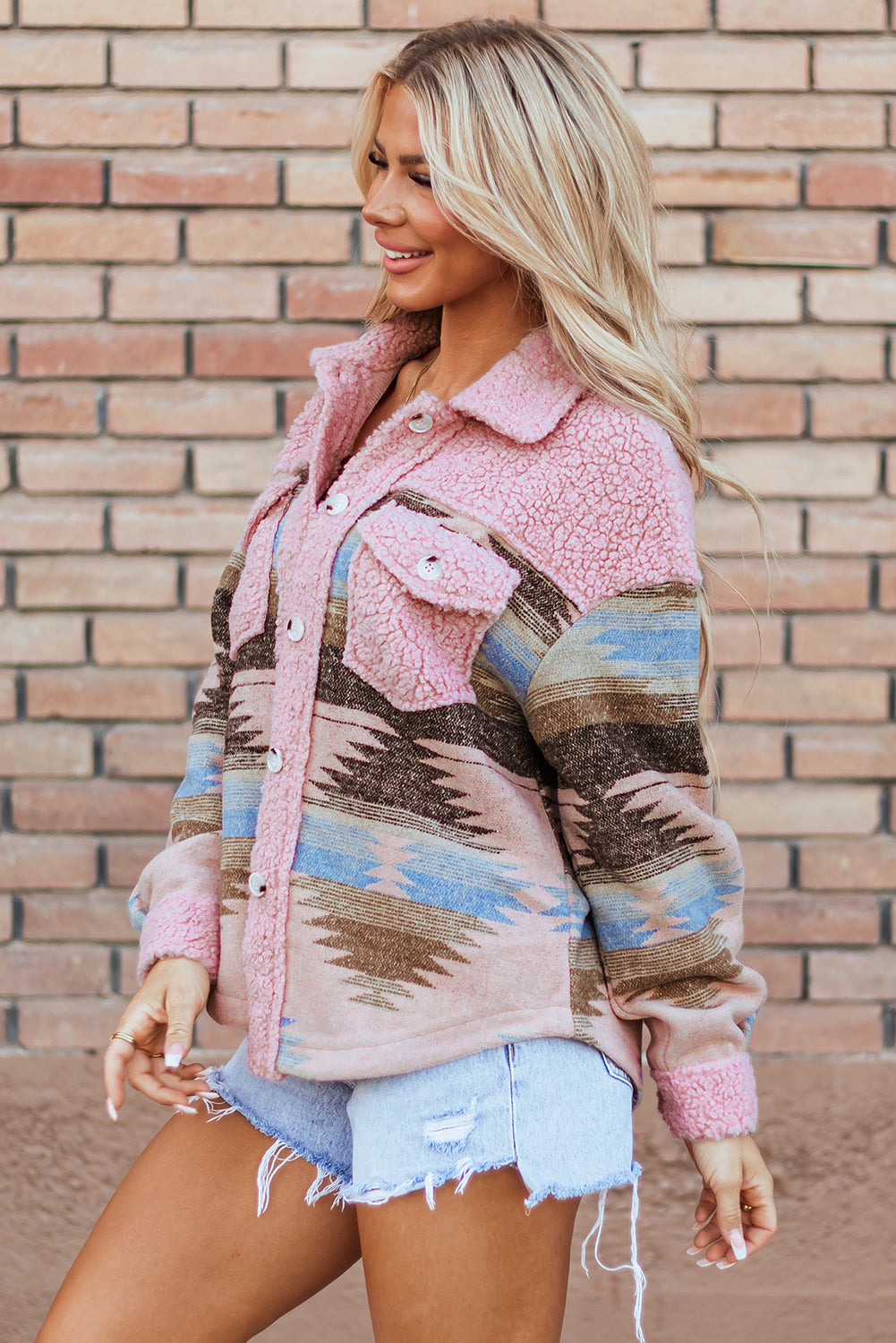 Western-Pattern Sherpa Jacket with Button Pockets — view 4
